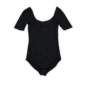 Ginatricot Shirt Womens XS Black One Piece Short Sleeve Scoop Neck Bodysuit